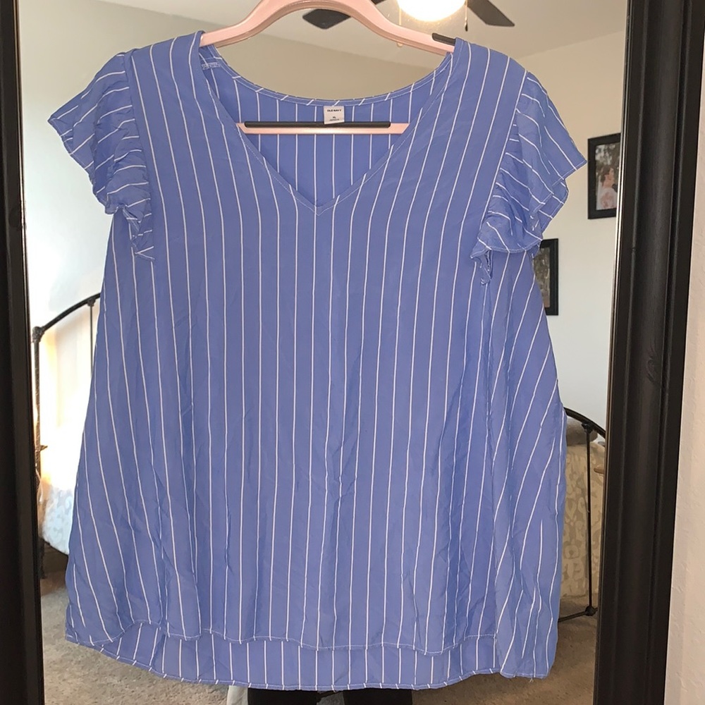 Old Navy Womens Blue Ruffle Shoulder Top
